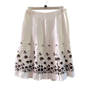 Ann Taylor Women’s Linen Blend Embroidered Skirt White &Brown Size 2